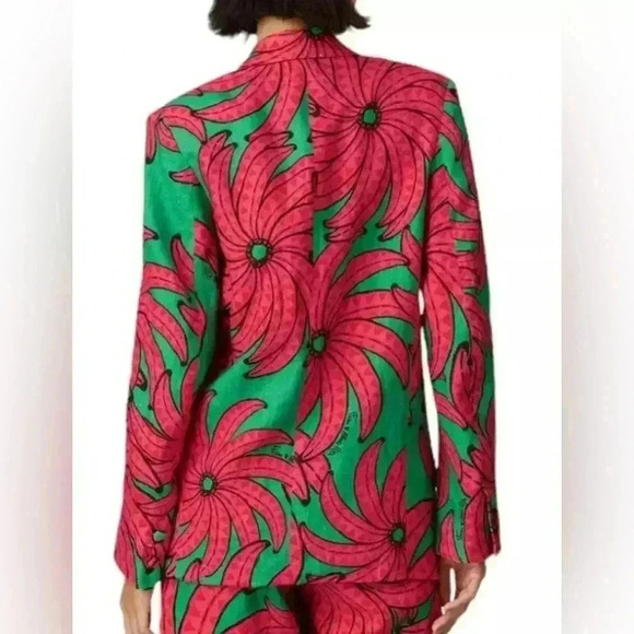 Farm Rio Banana Pitta Pink Green Floral Linen Blazer XS - Picture 2 of 9